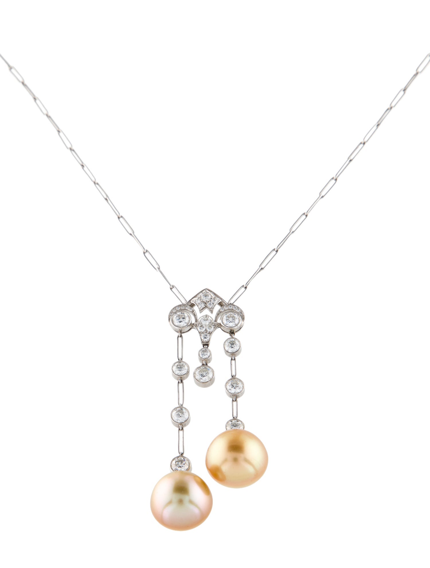 Tiffany & Co. Platinum Pearl & Diamond Pendant Necklace