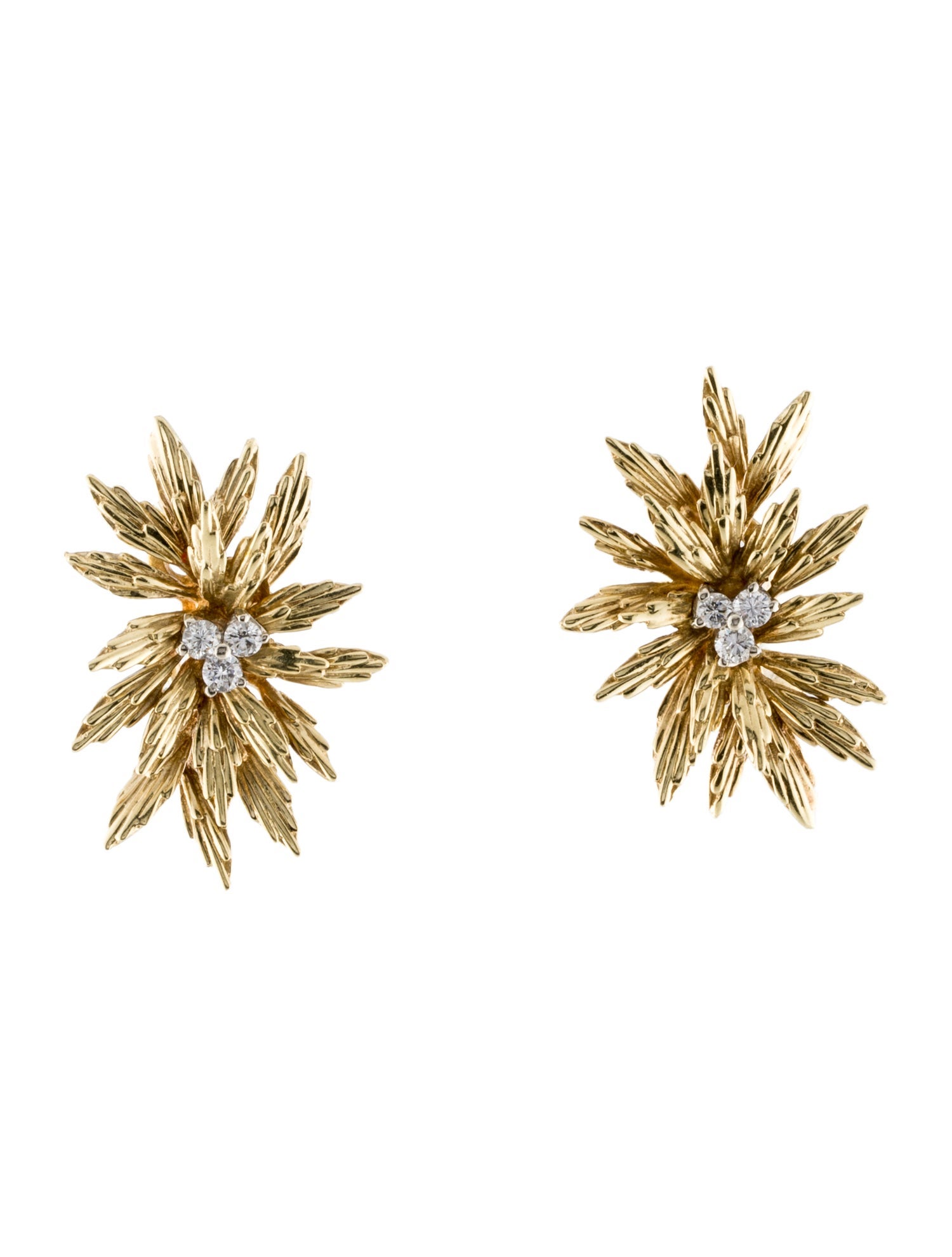 Tiffany & Co. Vintage 14K Diamond Floral Clip-On Earrings