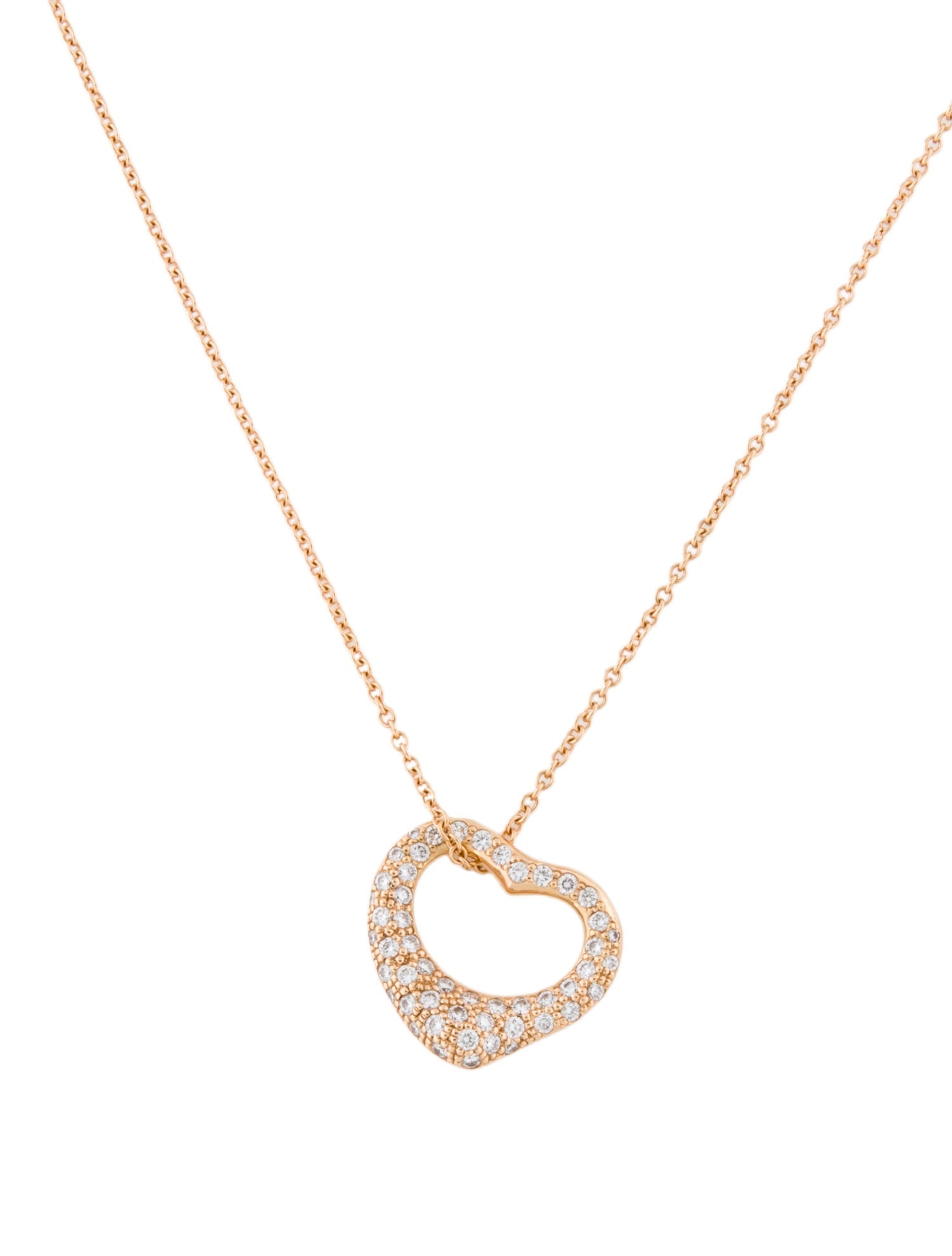 Tiffany & Co. 18K Diamond Open Heart Pendant Necklace