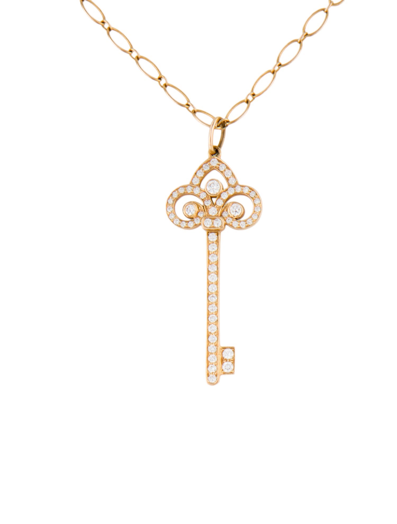 Tiffany & Co. 18K Diamond Fleur de Lis Key Pendant Necklace