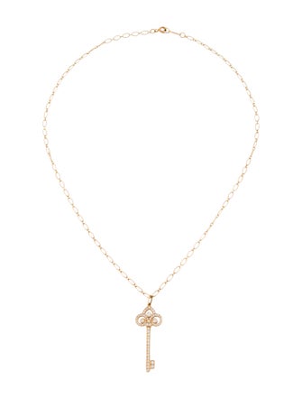 Tiffany & Co. 18K Diamond Fleur de Lis Key Pendant Necklace