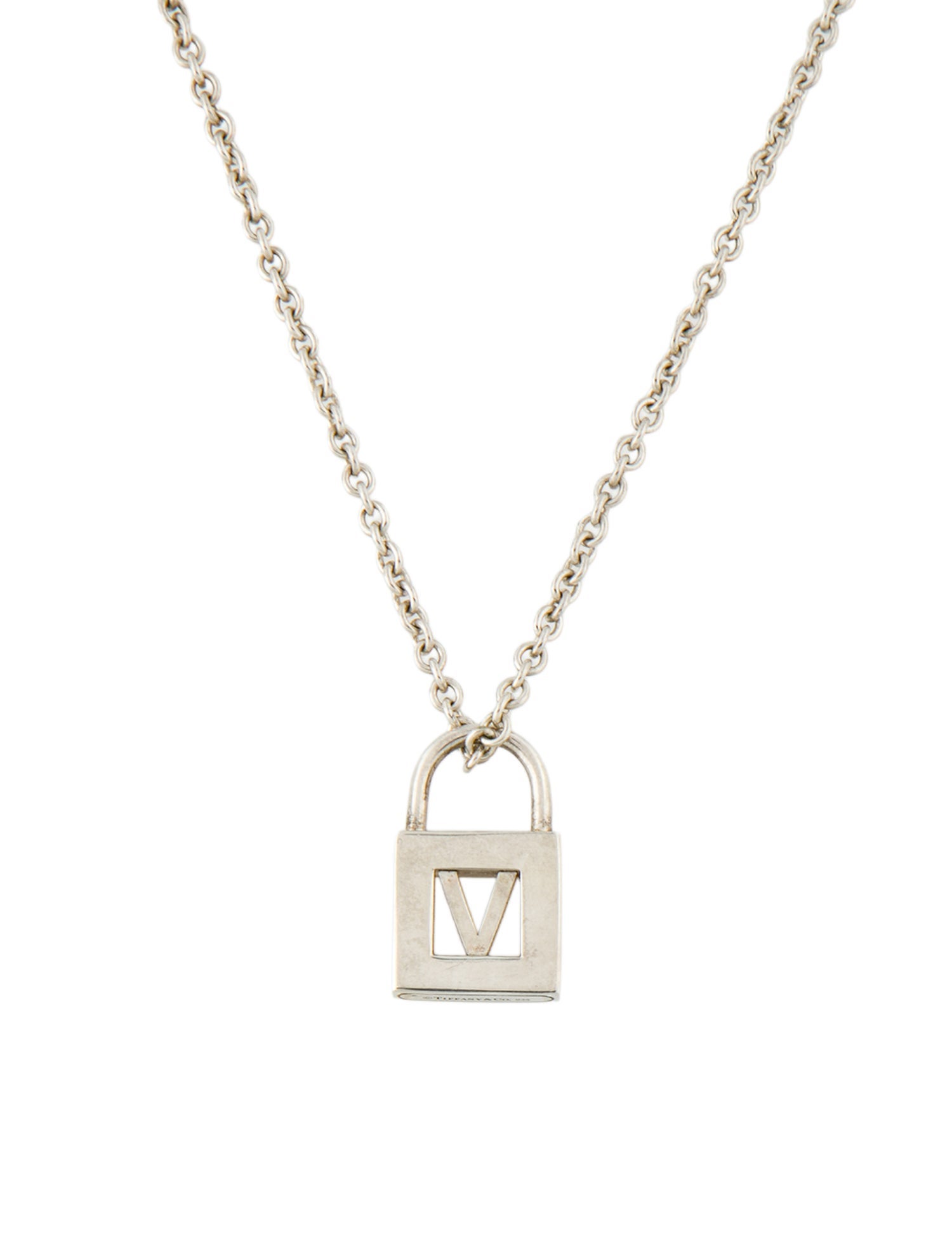 Tiffany & Co. 'V' Initial Lock Pendant Necklace