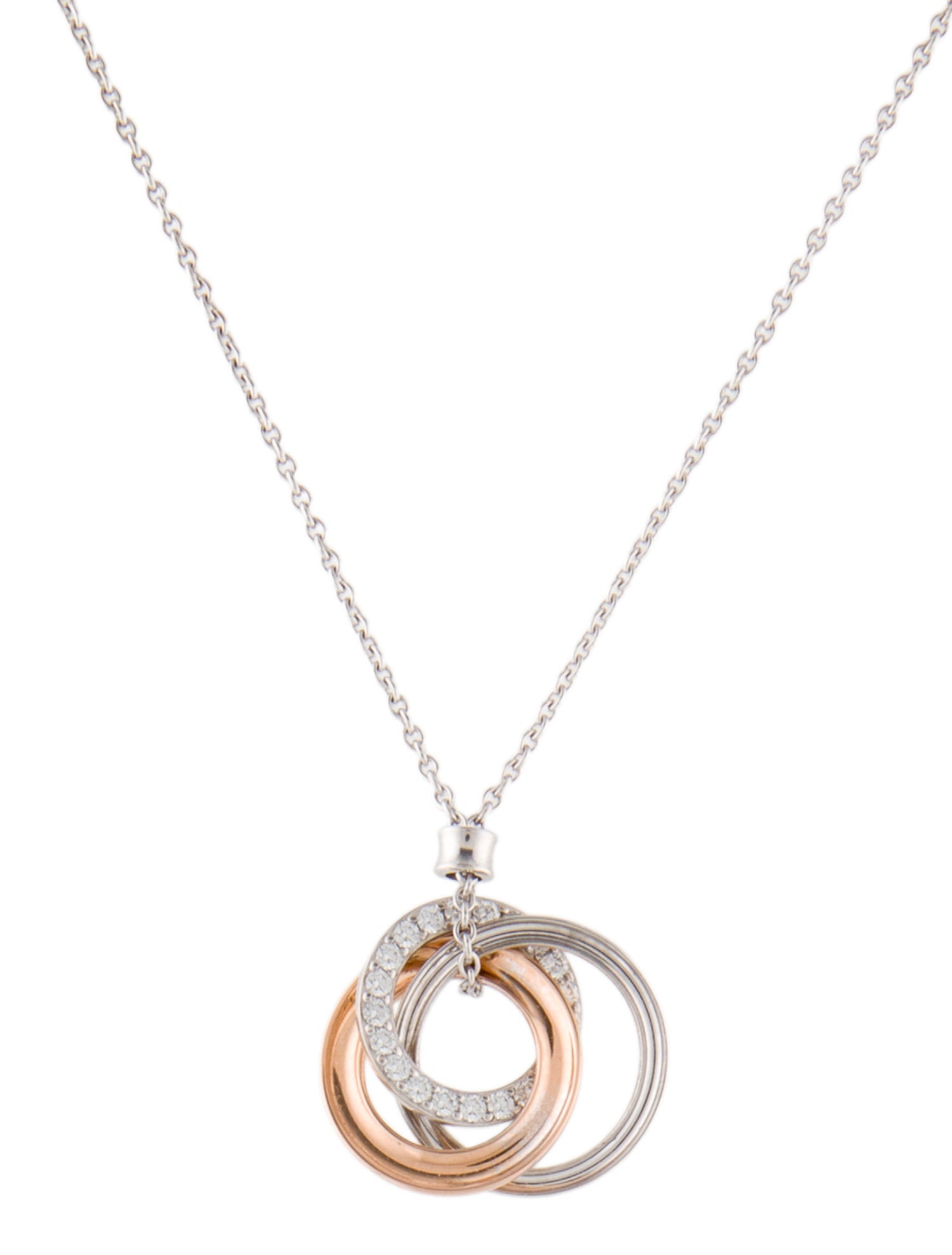Tiffany & Co. 18K Diamond Triple Interlocking Circles Pendant Necklace