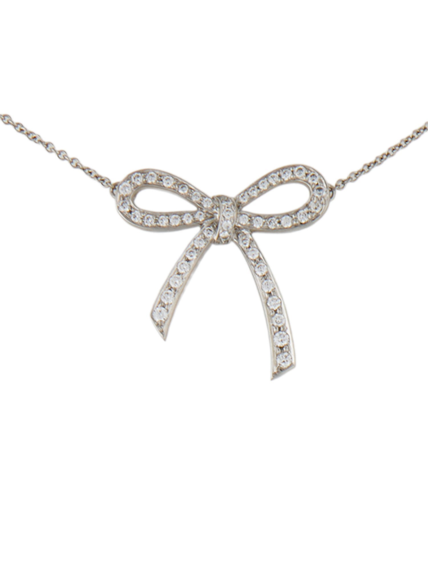 Tiffany & Co. Platinum Diamond Bow Pendant Necklace