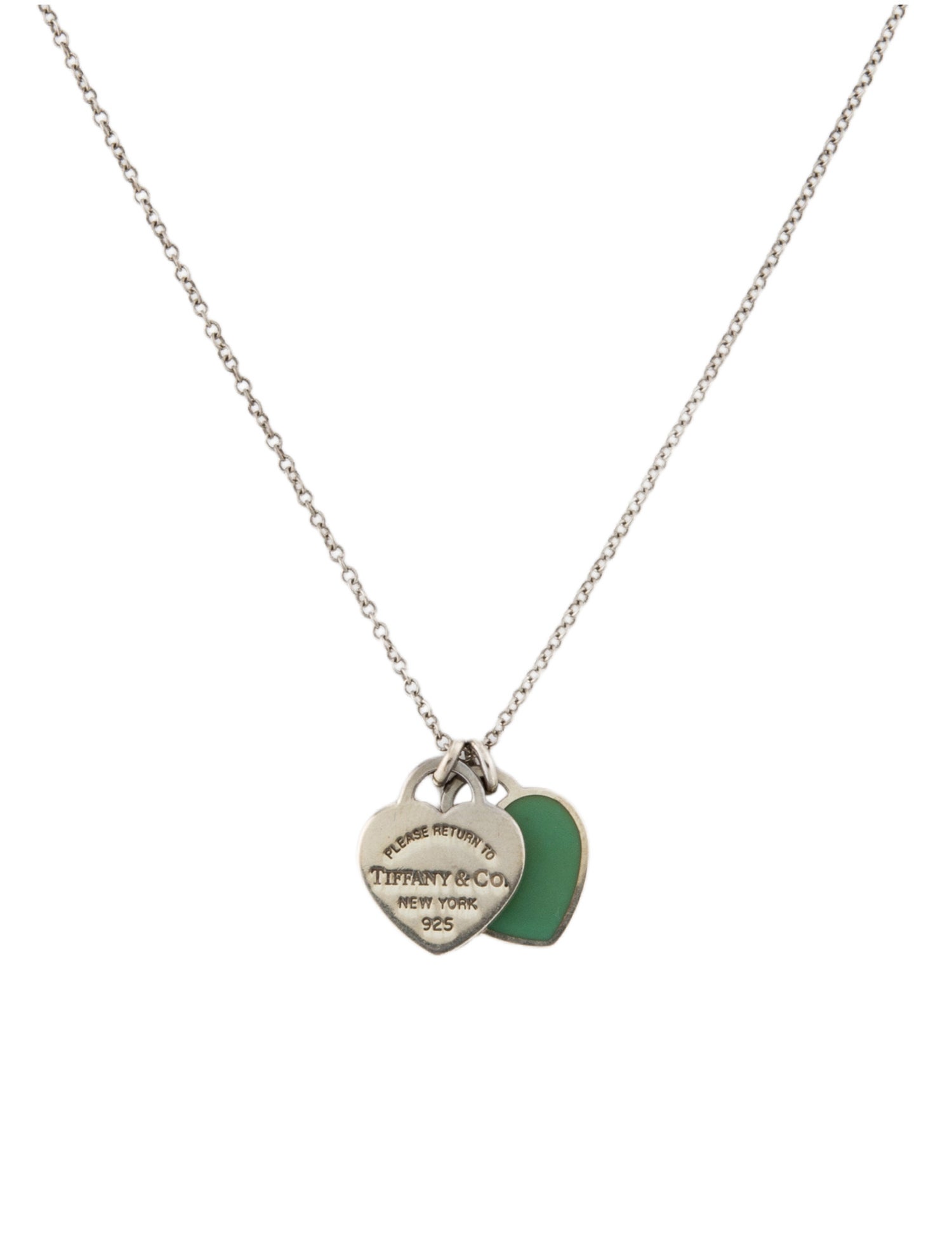 Tiffany & Co. Enamel Double Mini Heart Tag Pendant Necklace