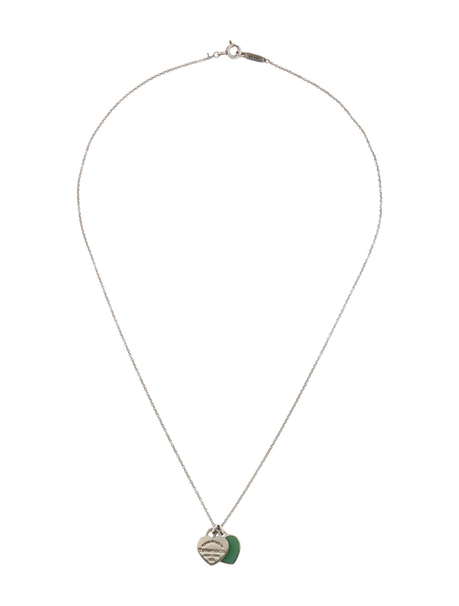 Tiffany & Co. Enamel Double Mini Heart Tag Pendant Necklace