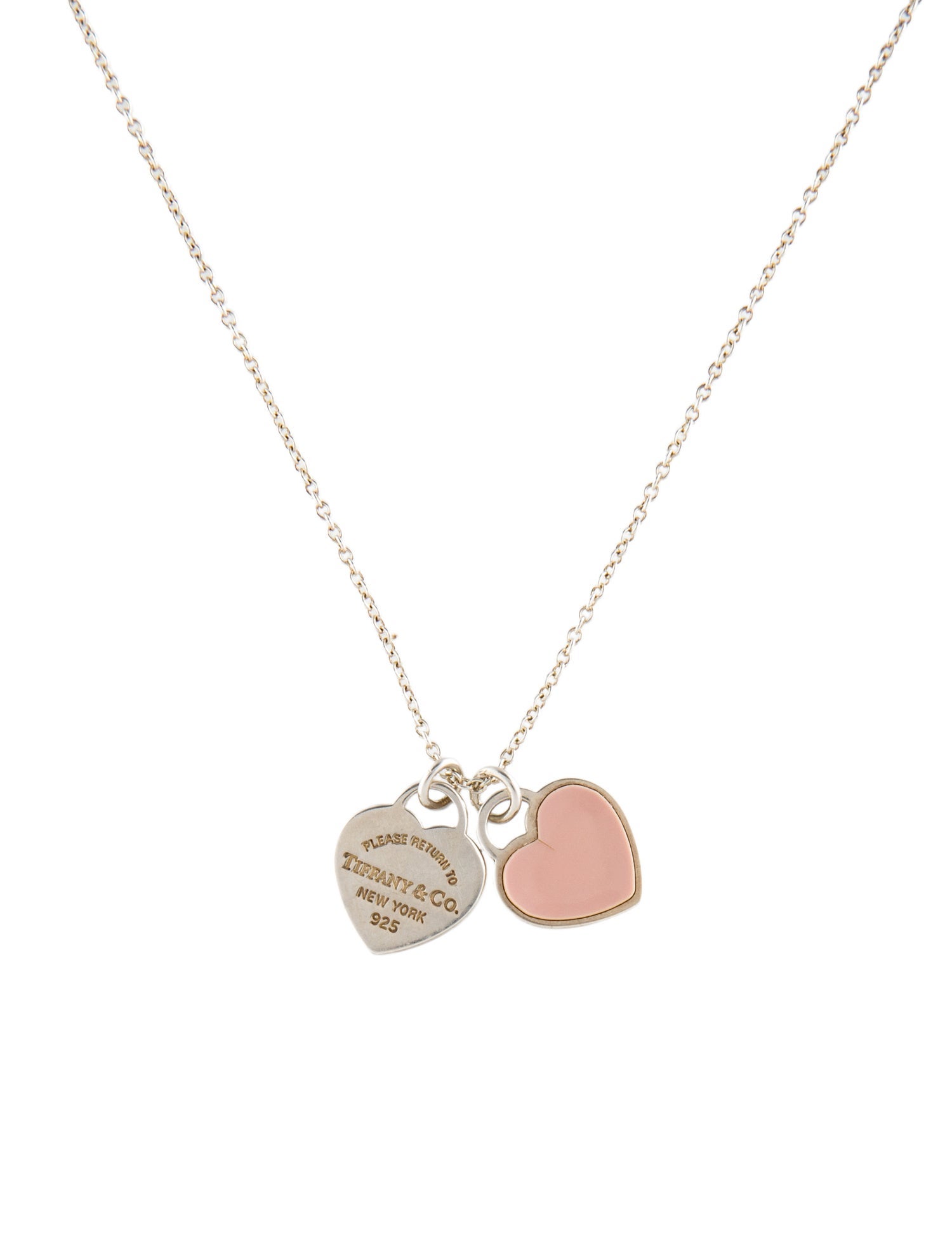 Tiffany & Co. Enamel Double Heart Tag Pendant Necklace