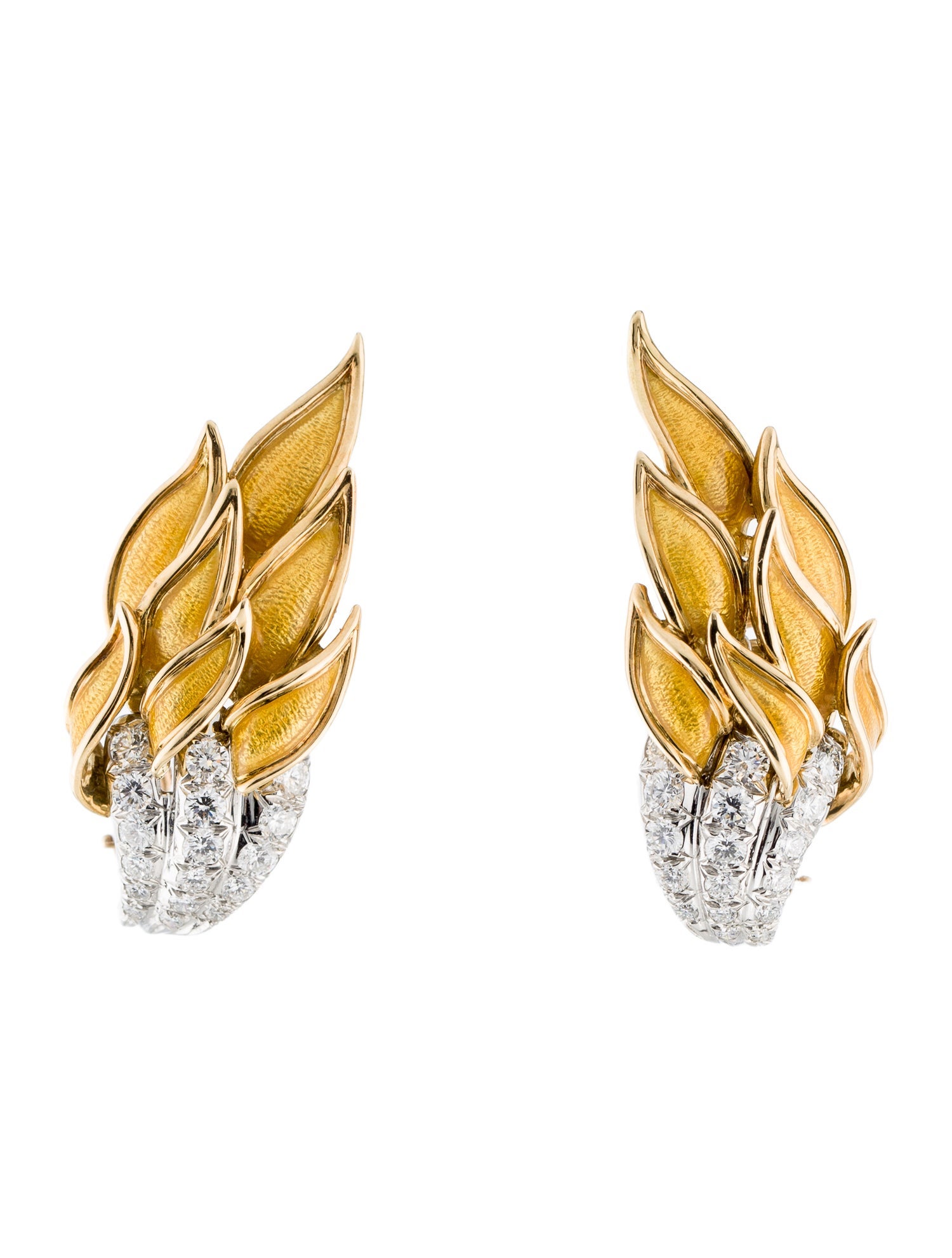 Tiffany & Co. 18K 1.72ctw Diamond & Enamel Flame Clip-On Earrings