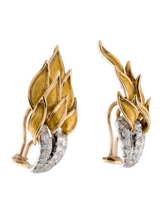 Tiffany & Co. 18K 1.72ctw Diamond & Enamel Flame Clip-On Earrings