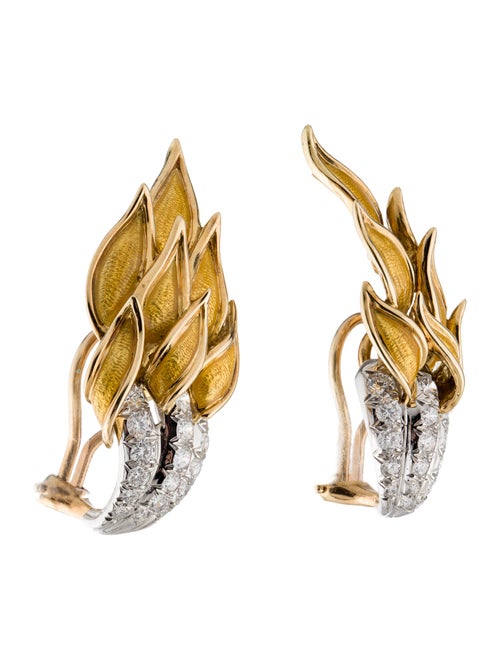 Tiffany & Co. 18K 1.72ctw Diamond & Enamel Flame Clip-On Earrings