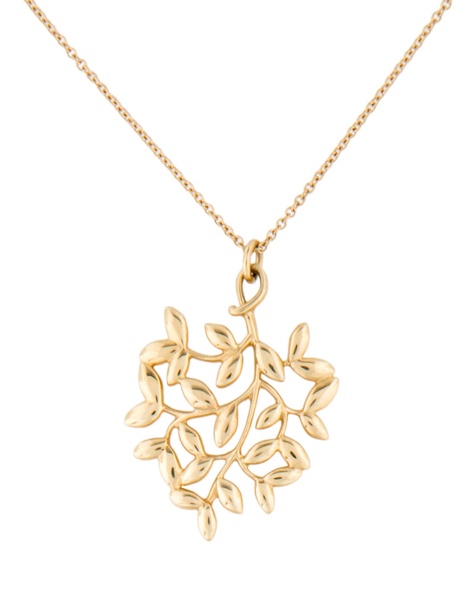 Tiffany & Co. 18K Olive Leaf Pendant Necklace