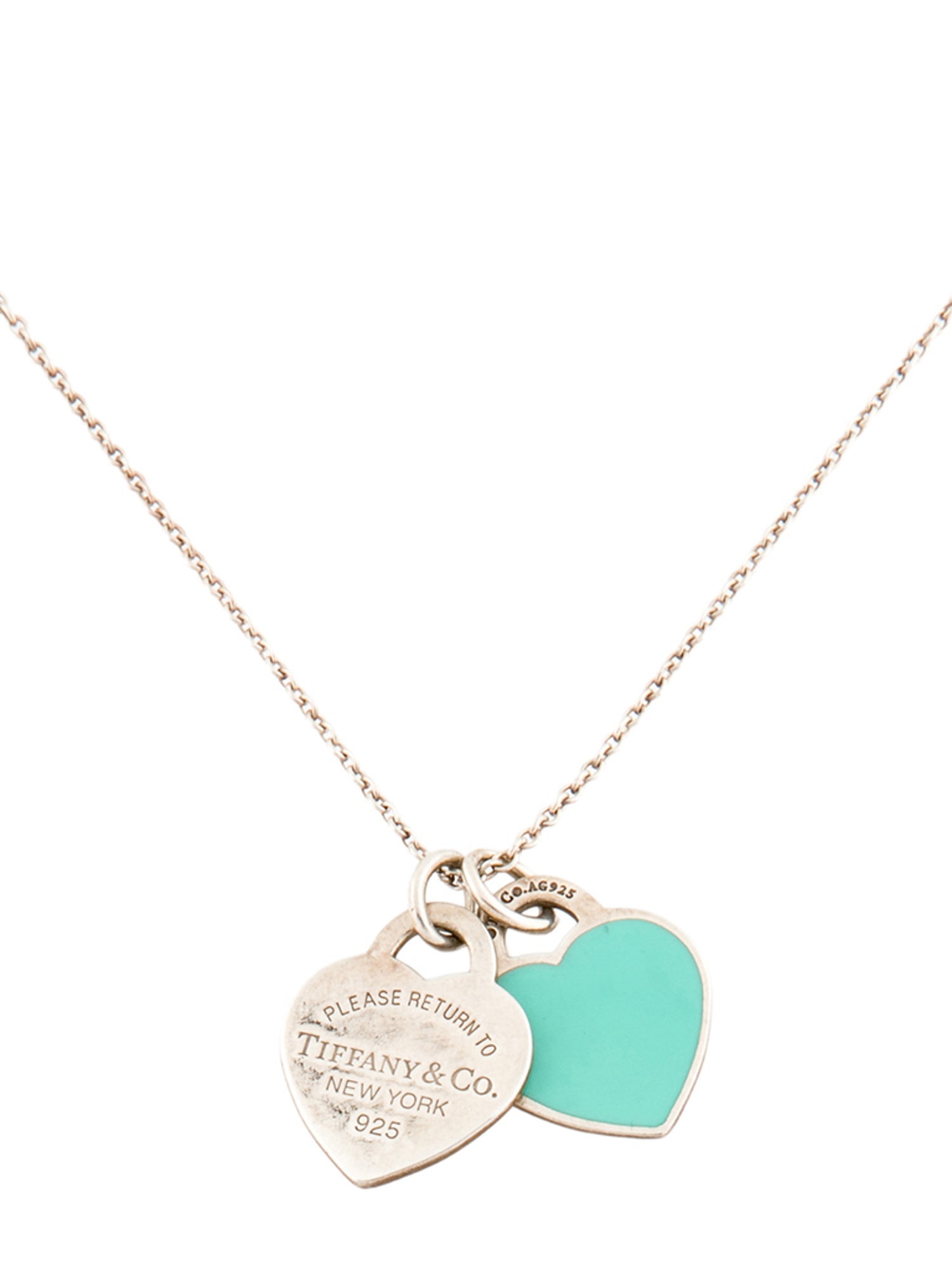 Tiffany & Co. Enamel Small Double Heart Tag Pendant Necklace