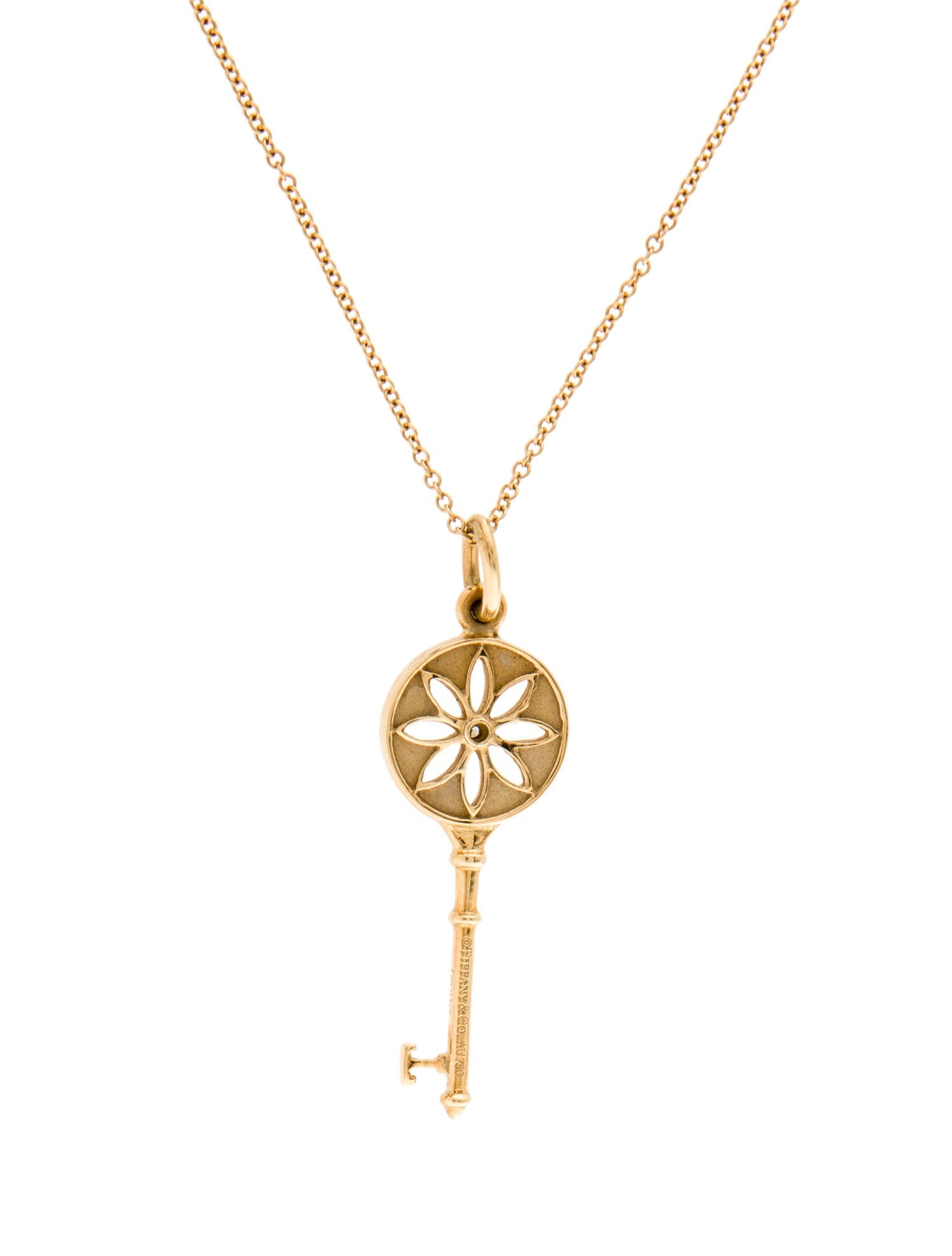 Tiffany & Co. 18K Diamond Daisy Key Pendant Necklace