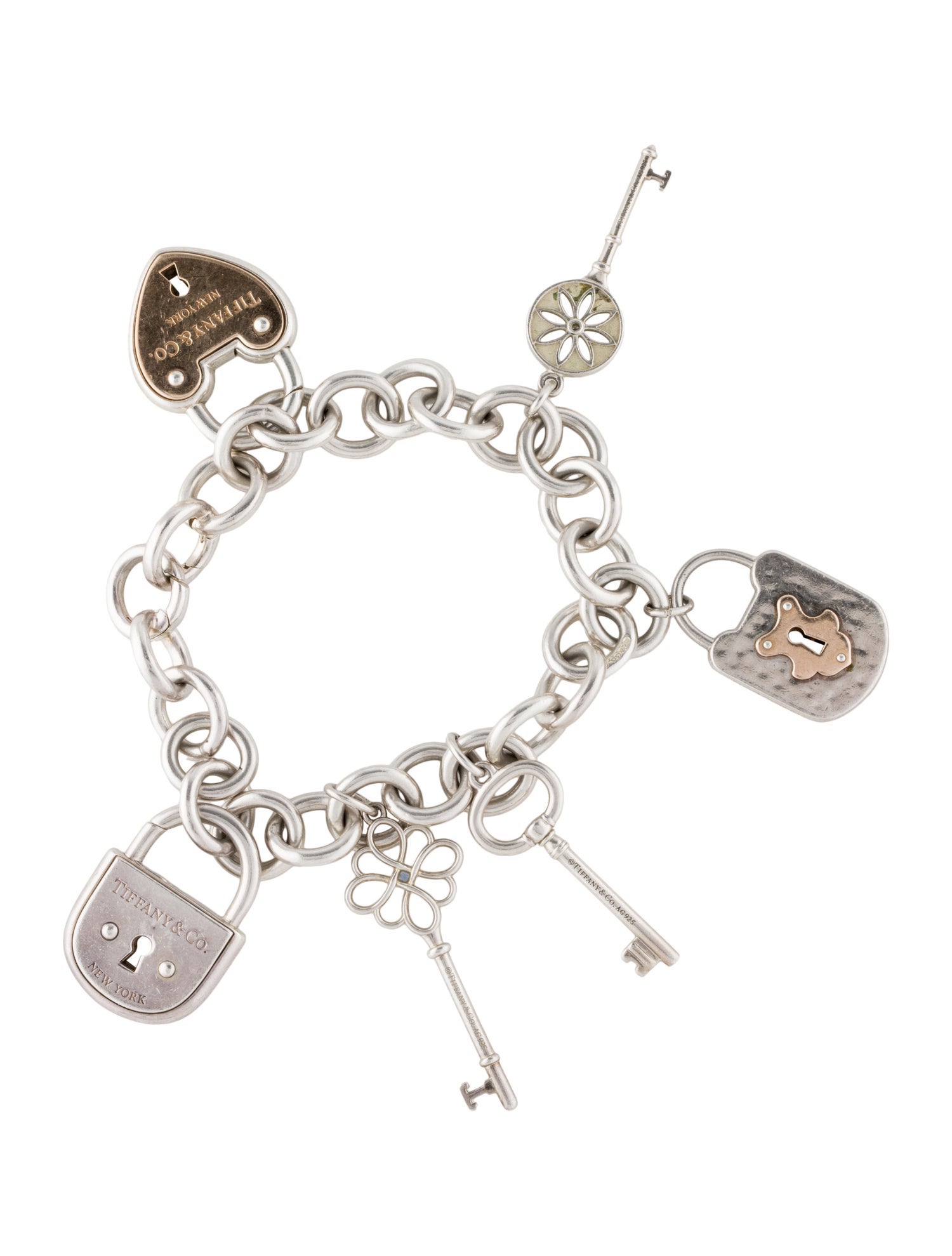 Tiffany & Co. Diamond & Sapphire Accented Keys & Locks Charm Bracelet