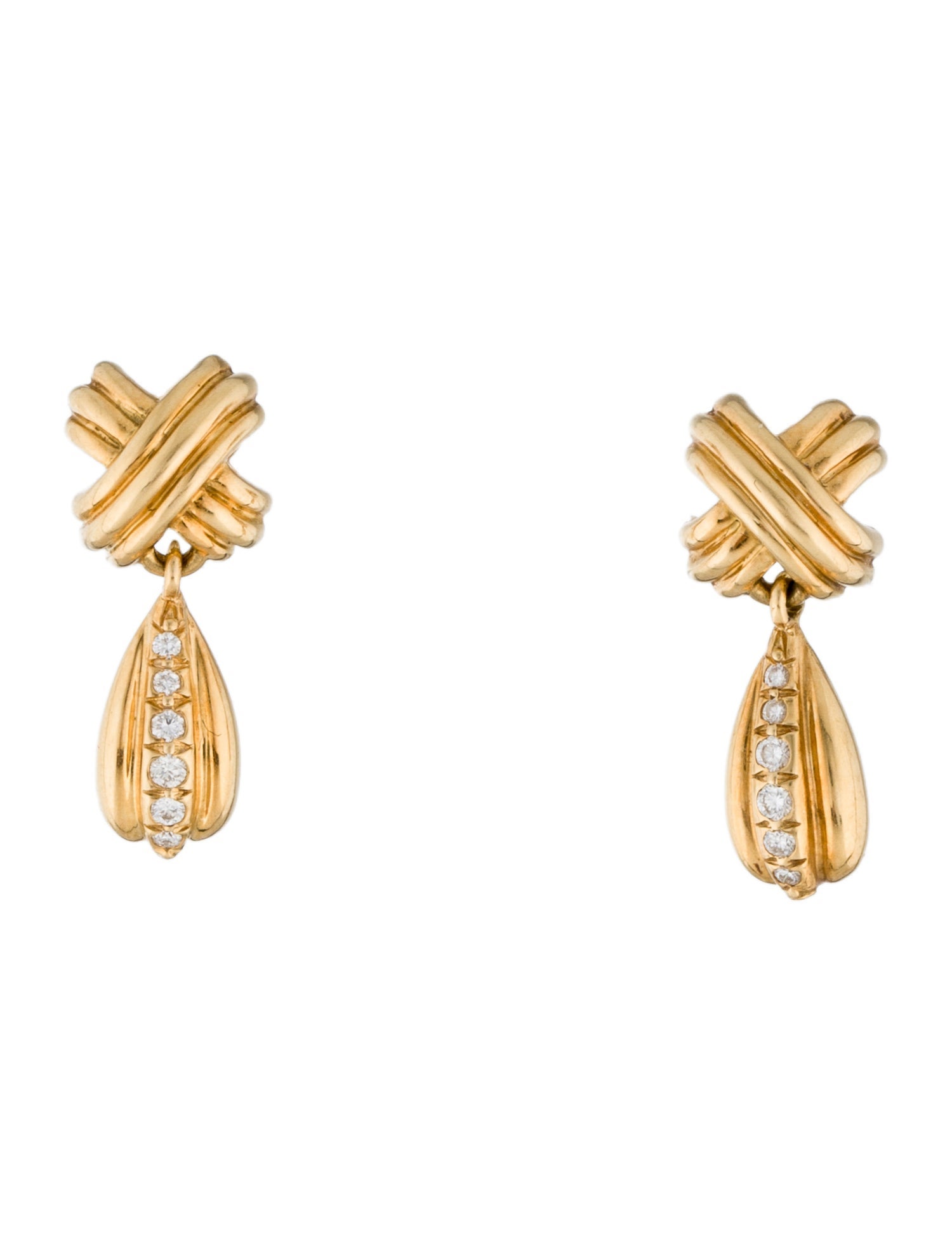 Tiffany & Co. Vintage 18K Diamond Signature X Drop Earrings