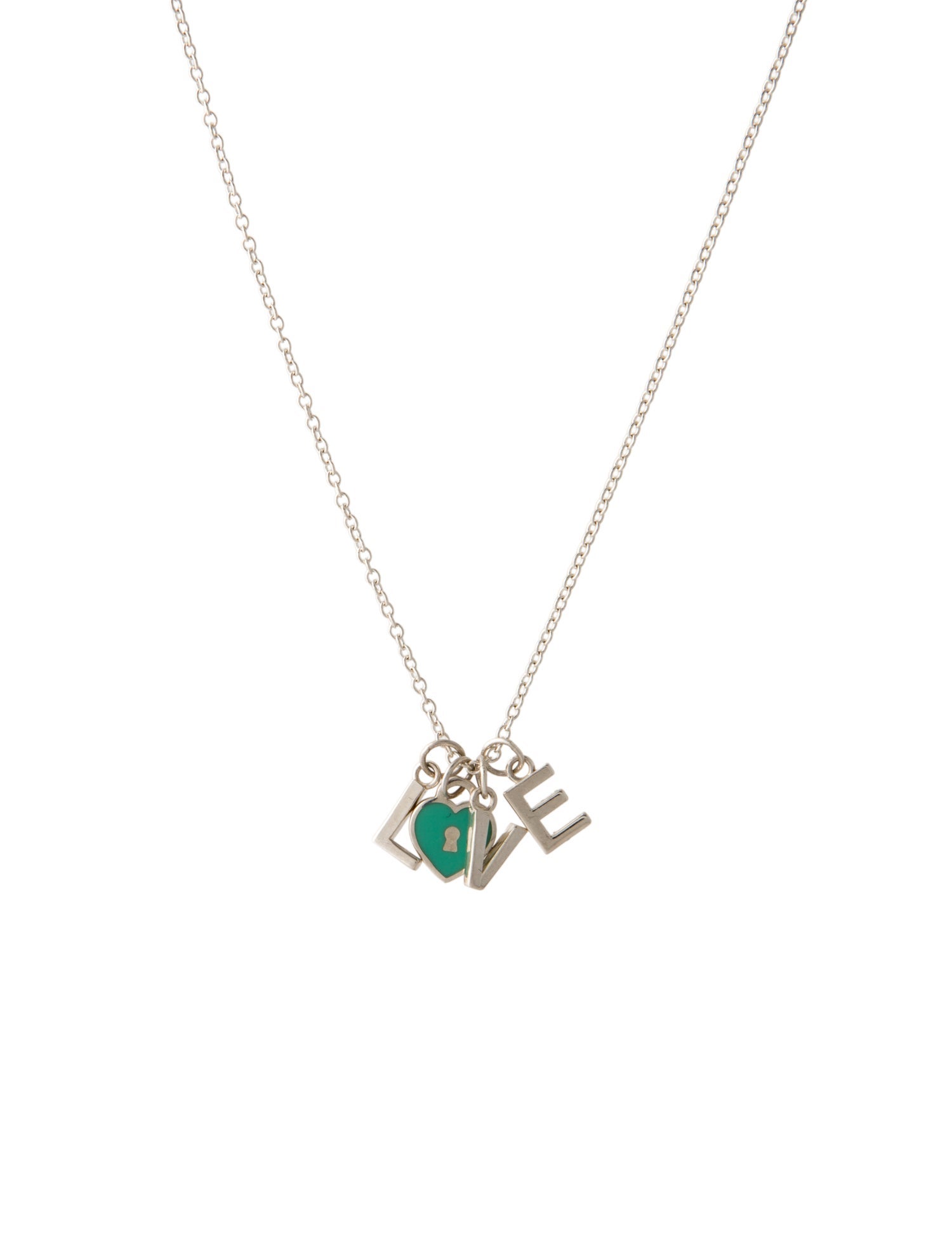 Tiffany & Co. Enamel 'Love' Charm Pendant Necklace