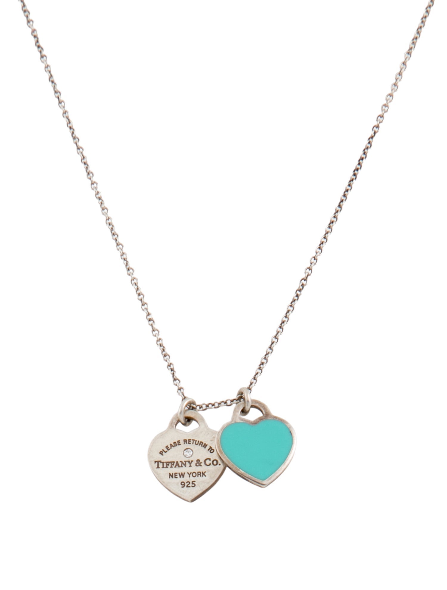 Tiffany & Co. Diamond & Enamel Small Double Heart Tag Pendant Necklace