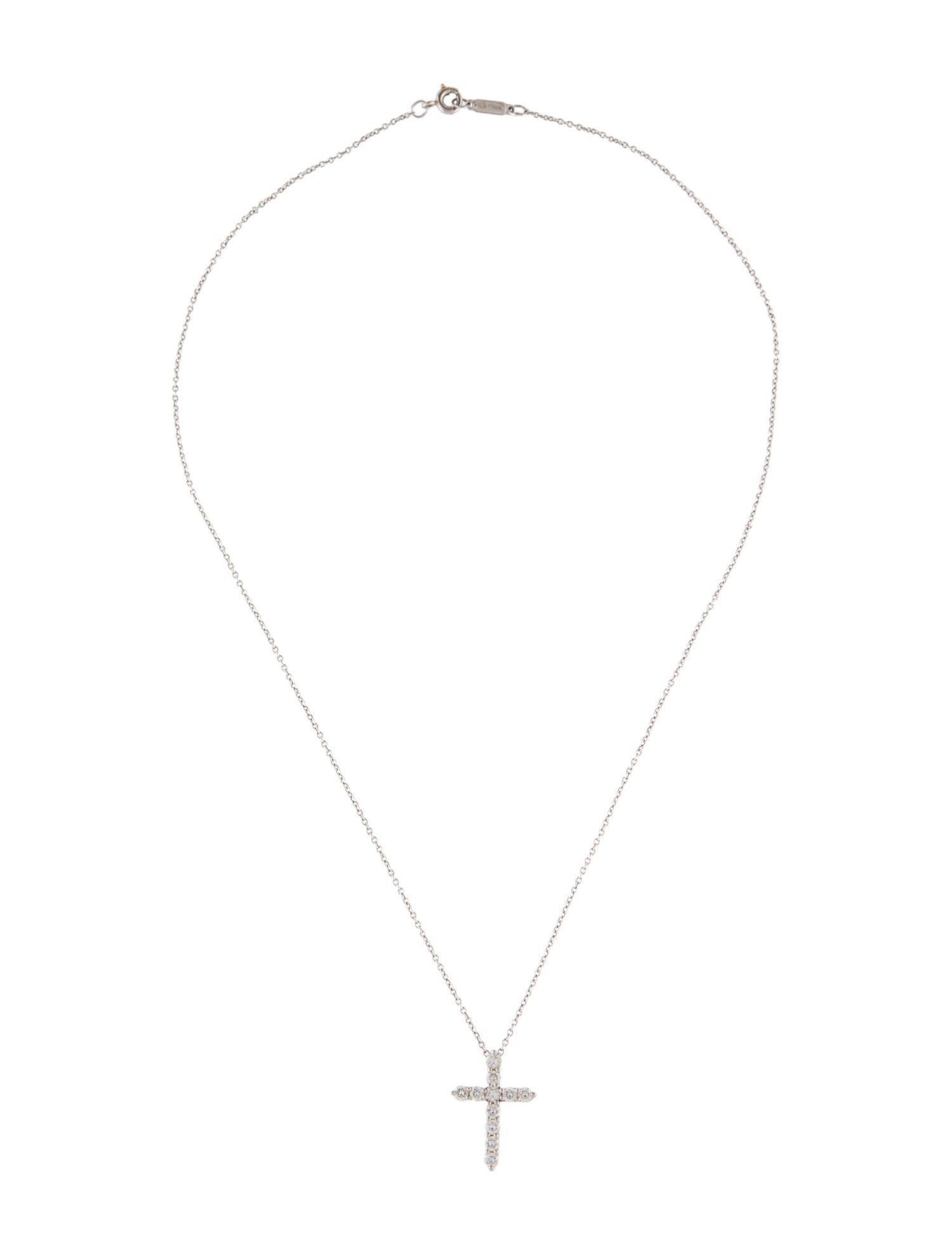Tiffany & Co. Platinum Diamond Cross Pendant Necklace