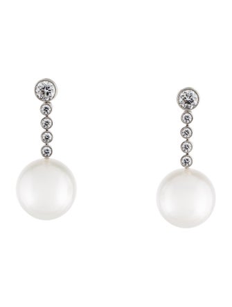 Tiffany & Co. Platinum South Sea Pearl & Diamond Drop Earrings