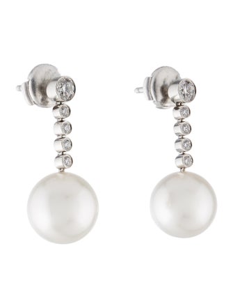 Tiffany & Co. Platinum South Sea Pearl & Diamond Drop Earrings
