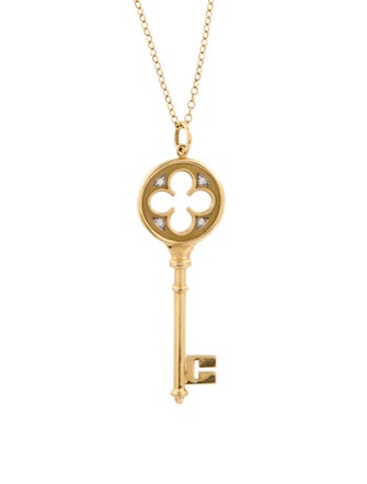 Tiffany & Co. 18K Diamond Clover Key Pendant Necklace