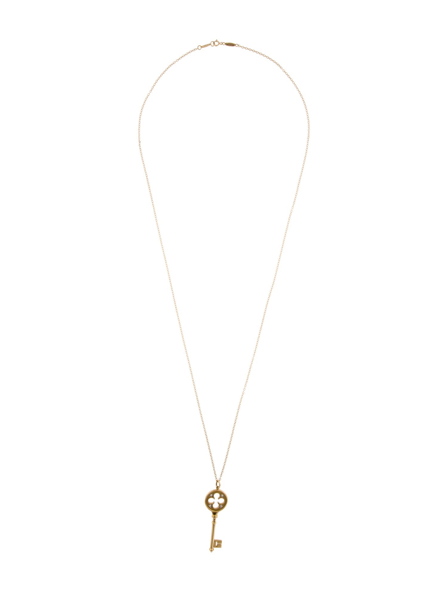 Tiffany & Co. 18K Diamond Clover Key Pendant Necklace