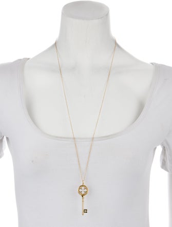 Tiffany & Co. 18K Diamond Clover Key Pendant Necklace