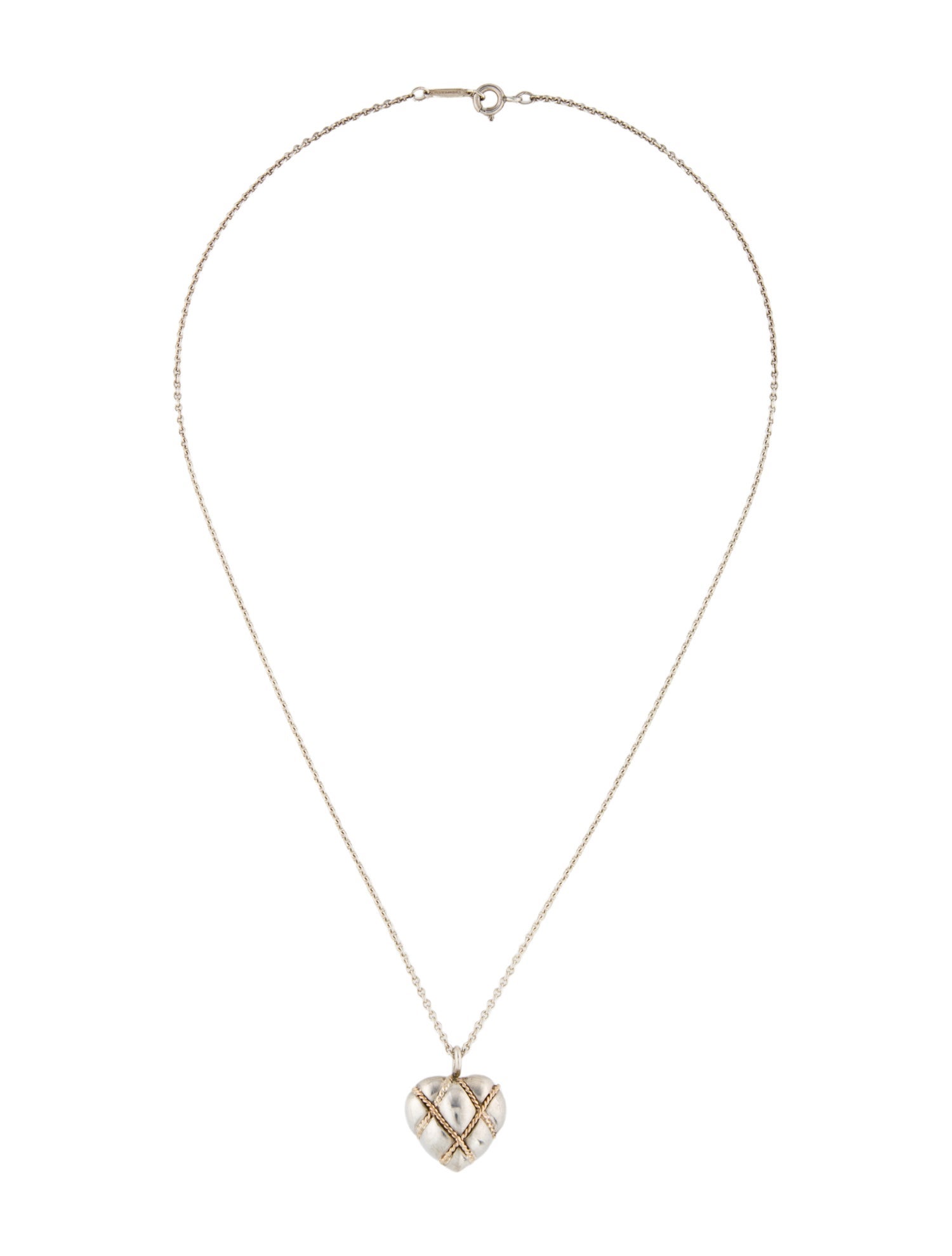 Tiffany & Co. Vintage Two-Tone Puffed Heart Pendant Necklace