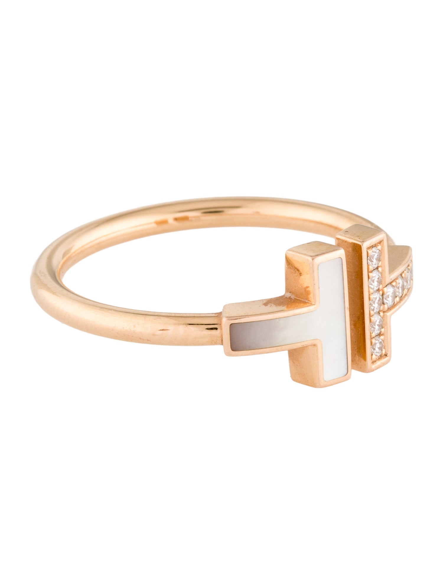 Tiffany & Co. 18K Mother of Pearl & Diamond T Wire Ring