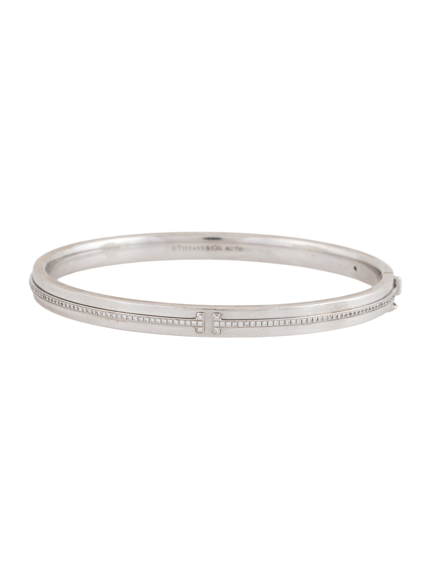 Tiffany & Co. 18K Diamond Tiffany T Hinged Bangle Bracelet