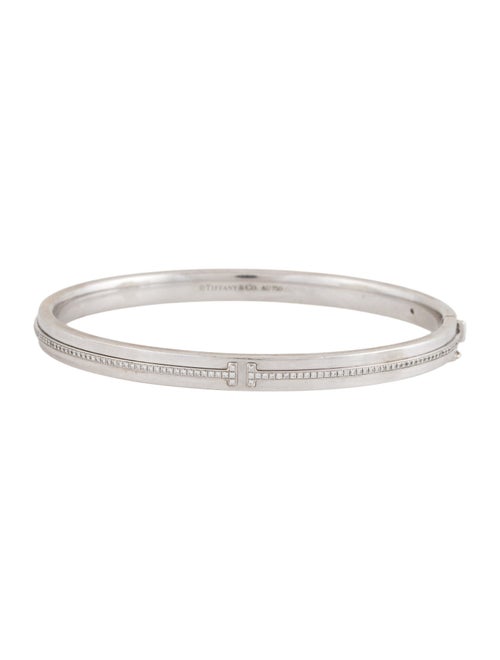 Tiffany & Co. 18K Diamond Tiffany T Hinged Bangle Bracelet