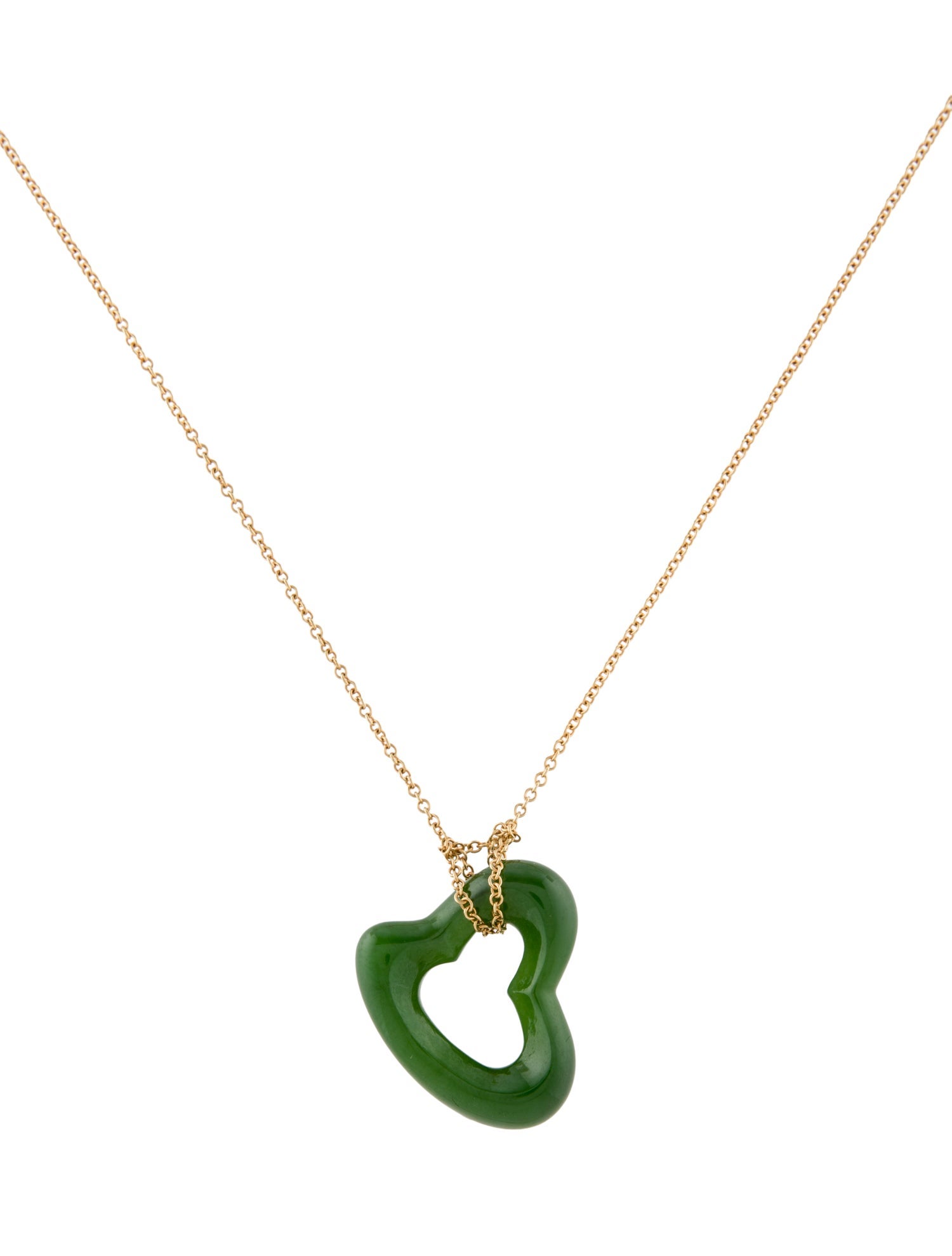 Tiffany & Co. 18K Nephrite Open Heart Pendant Necklace