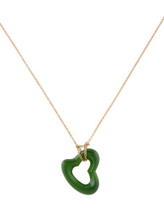 Tiffany & Co. 18K Nephrite Open Heart Pendant Necklace