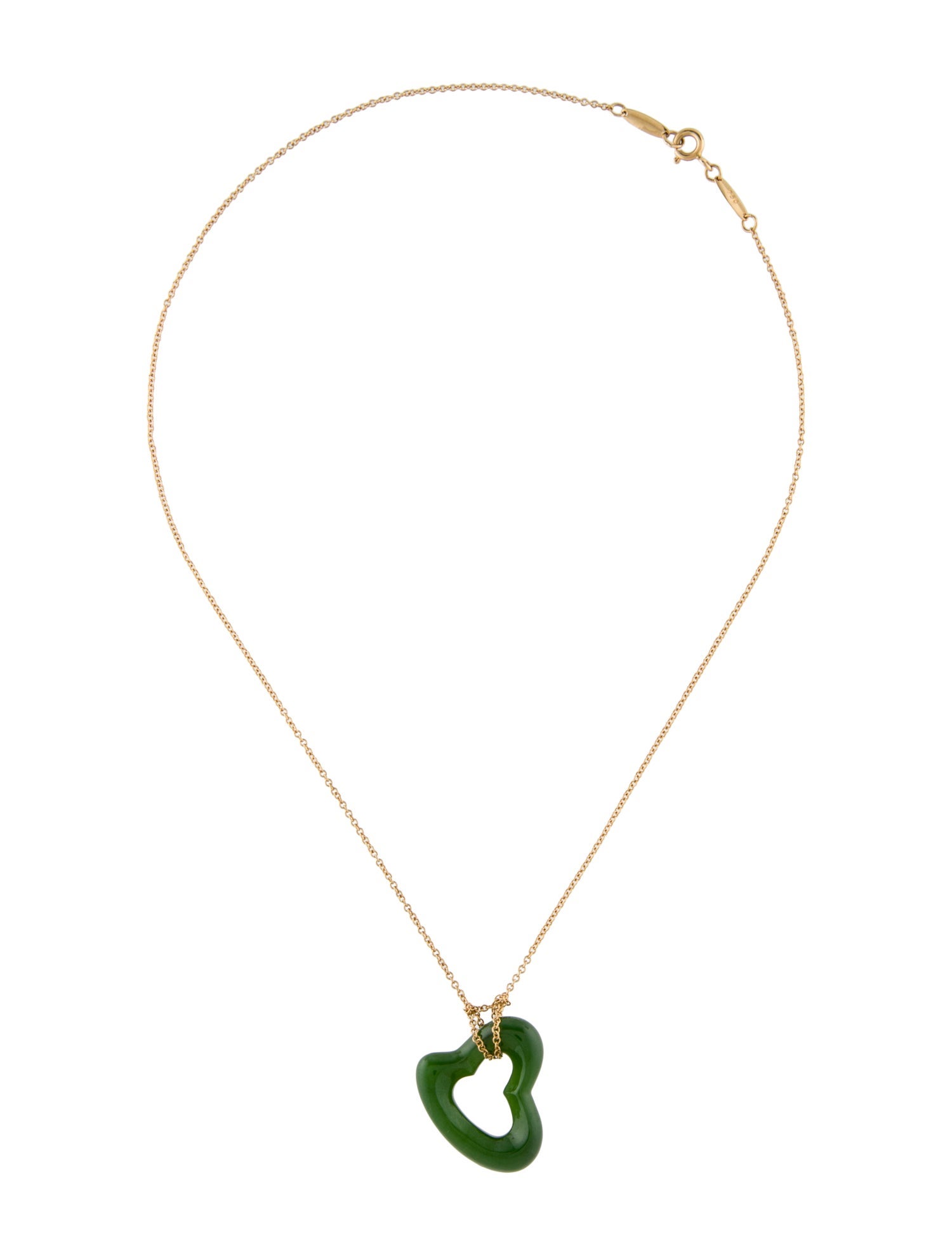 Tiffany & Co. 18K Nephrite Open Heart Pendant Necklace