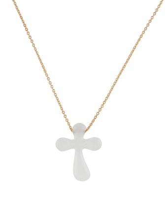 Tiffany & Co. 18K Nephrite Cross Pendant Necklace