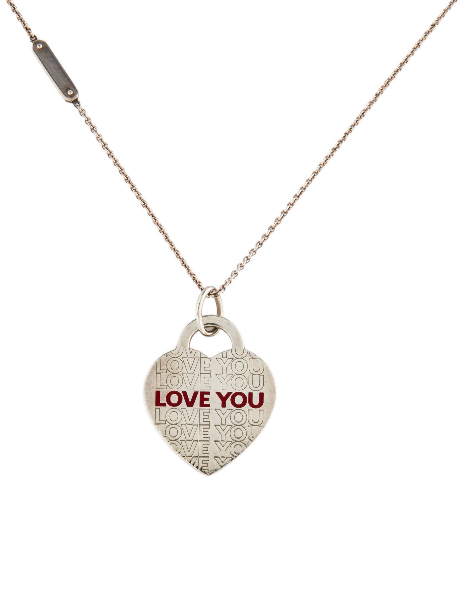 Tiffany & Co. Enamel 'Love You' Heart Tag Pendant Necklace