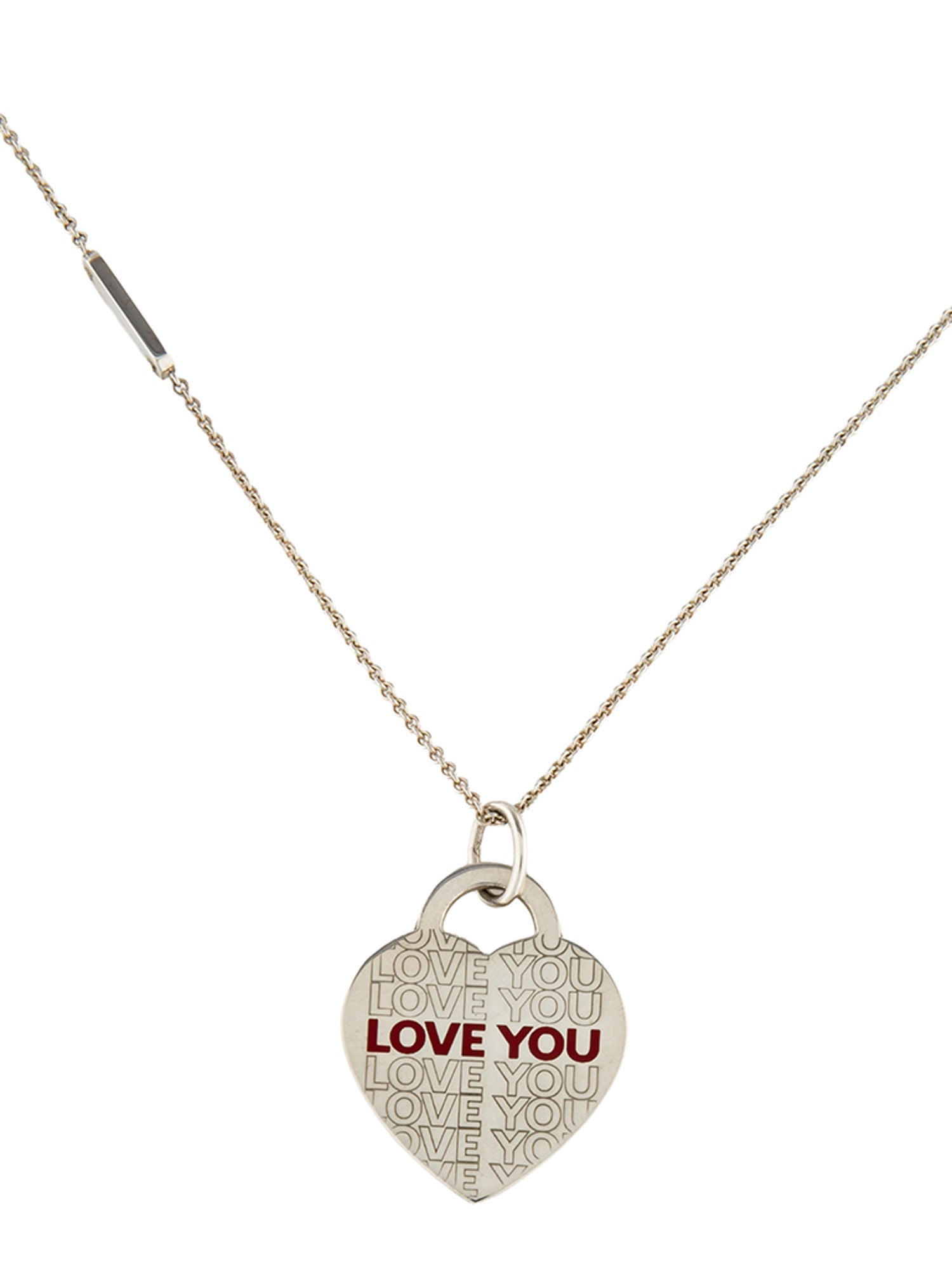 Tiffany & Co. Enamel 'Love You' Heart Tag Pendant Necklace