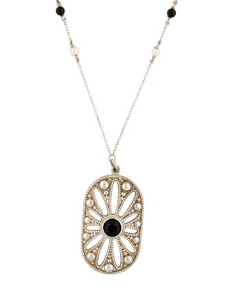Tiffany & Co. Pearl & Onyx Daisy Pendant Necklace