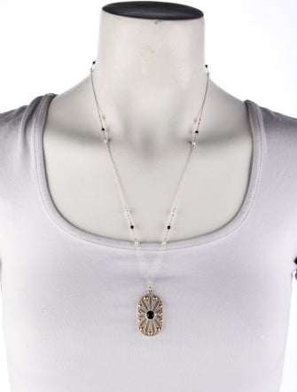 Tiffany & Co. Pearl & Onyx Daisy Pendant Necklace