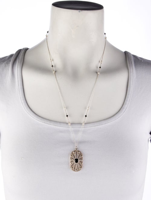 Tiffany & Co. Pearl & Onyx Daisy Pendant Necklace