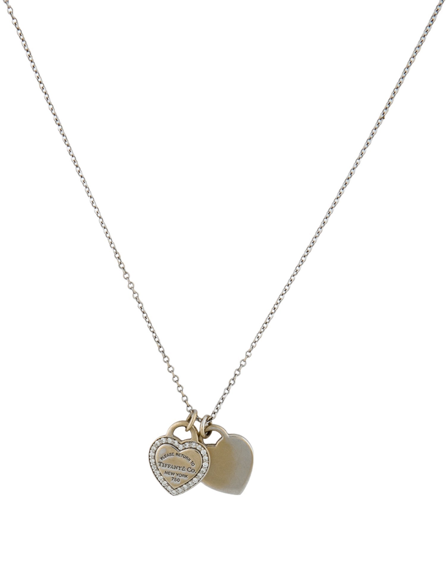 Tiffany & Co. 18K Diamond Double Heart Tag Pendant Necklace