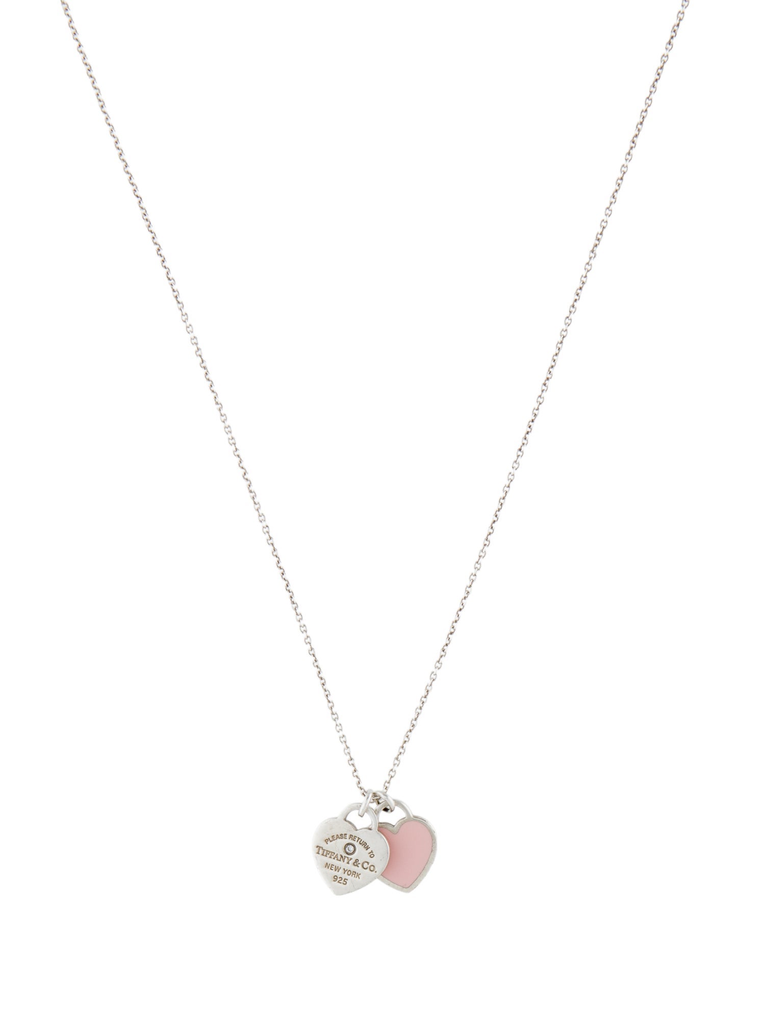 Tiffany & Co. Enamel & Diamond Double Heart Tag Pendant Necklace