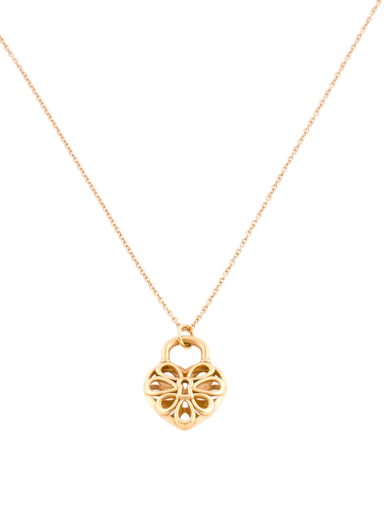 Tiffany & Co. 18K Filigree Heart Lock Pendant Necklace