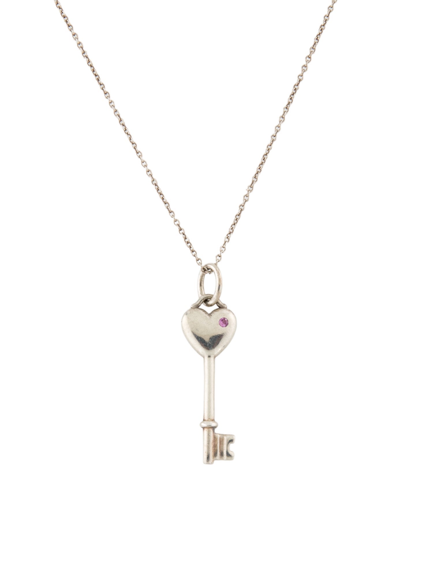 Tiffany & Co. Sapphire Heart Key Pendant Necklace