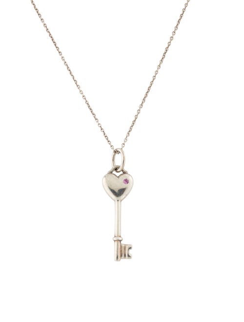 Tiffany & Co. Sapphire Heart Key Pendant Necklace