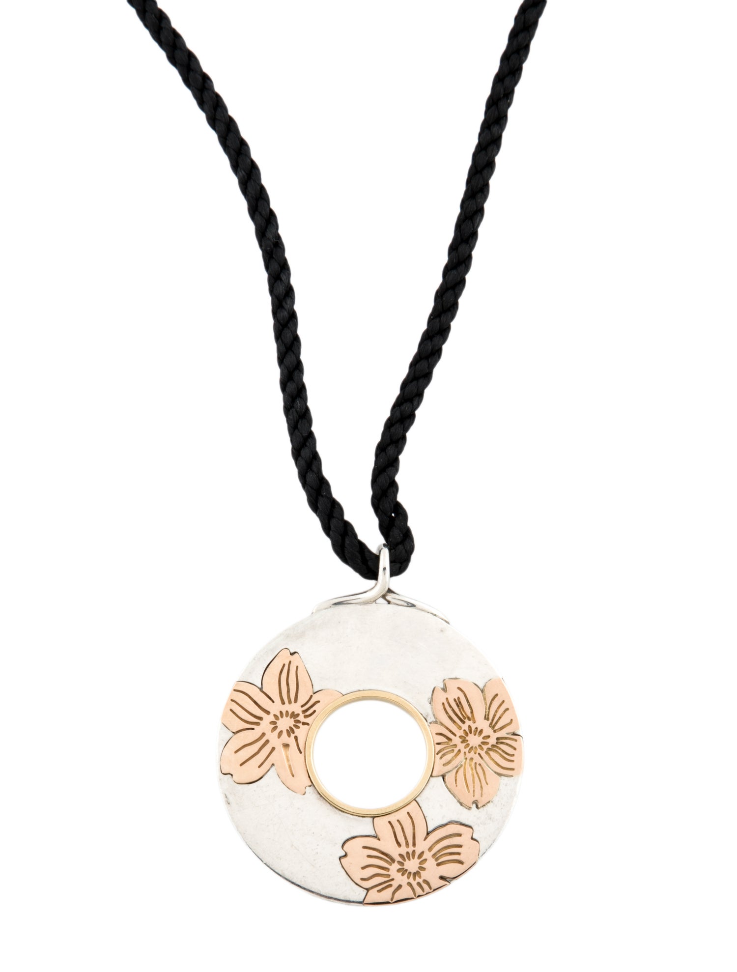 Tiffany & Co. Two-Tone Nature Flower Disc Pendant Necklace
