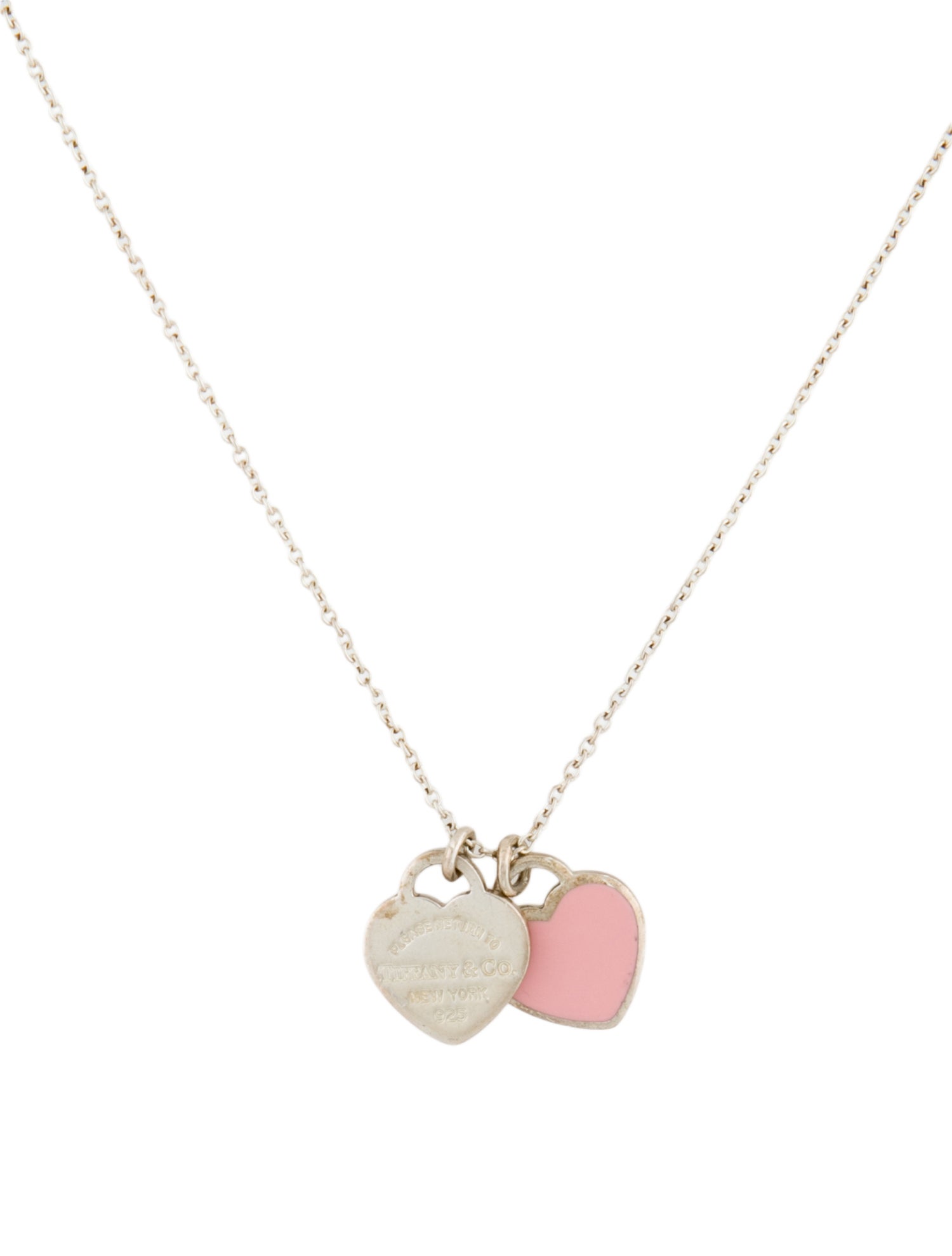 Tiffany & Co. Enamel Double Heart Tag Pendant Necklace