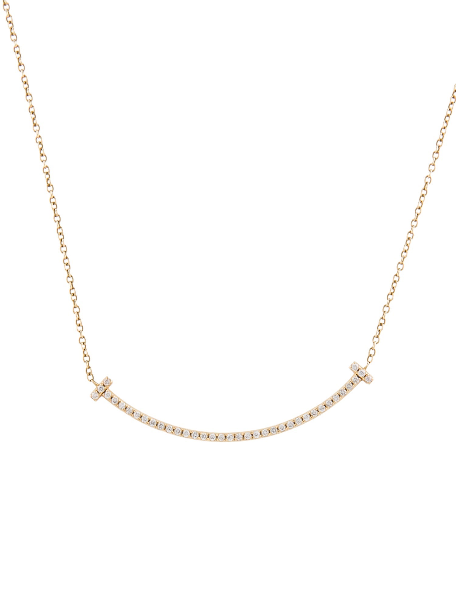 Tiffany & Co. 18K Diamond T Smile Small Pendant Necklace