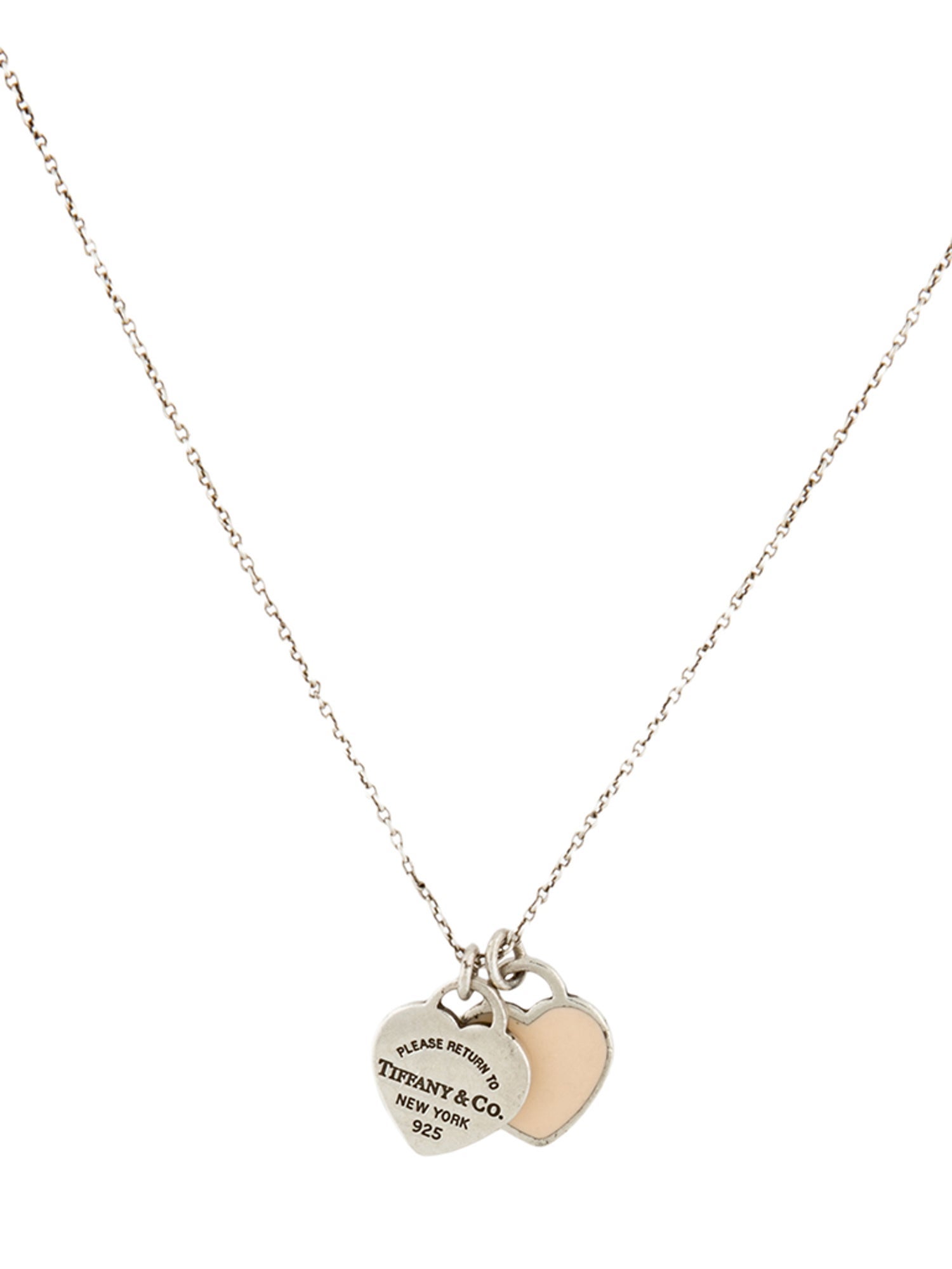 Tiffany & Co. Enamel Mini Double Heart Tag Pendant Necklace