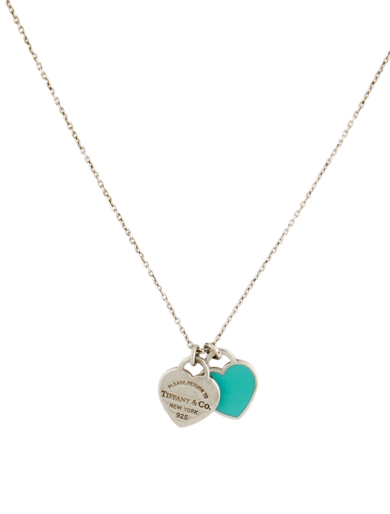Tiffany & Co. Enamel Mini Double Heart Tag Pendant Necklace